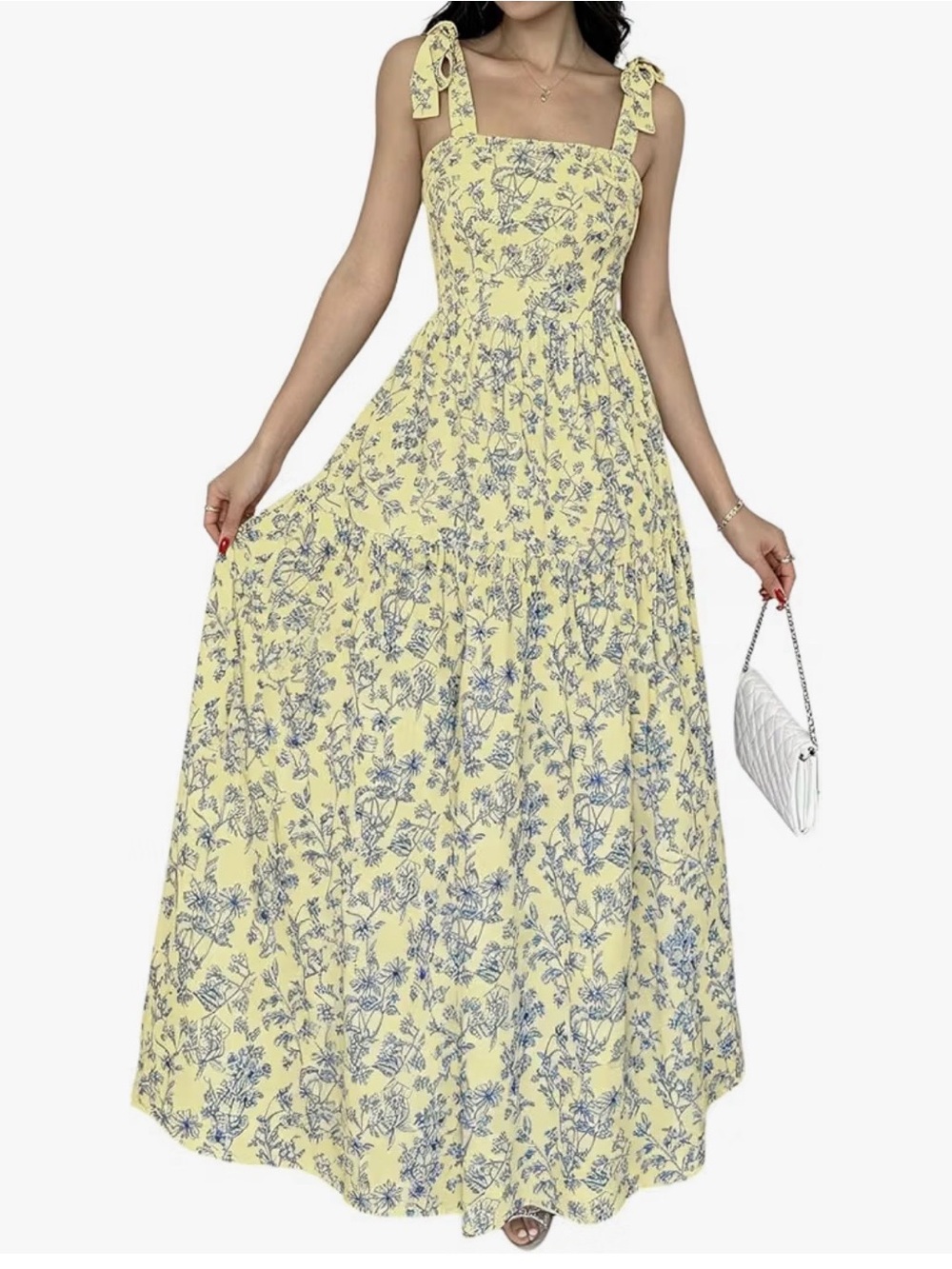 Yellow Floral Tie-Shoulder Flowy Maxi Dress Size Large